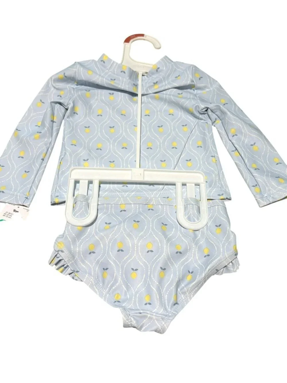 Carters Baby Girls Lemon Print 2-Piece Long Sleeve UPF 50+ Swim Set 9M Blue & Ye